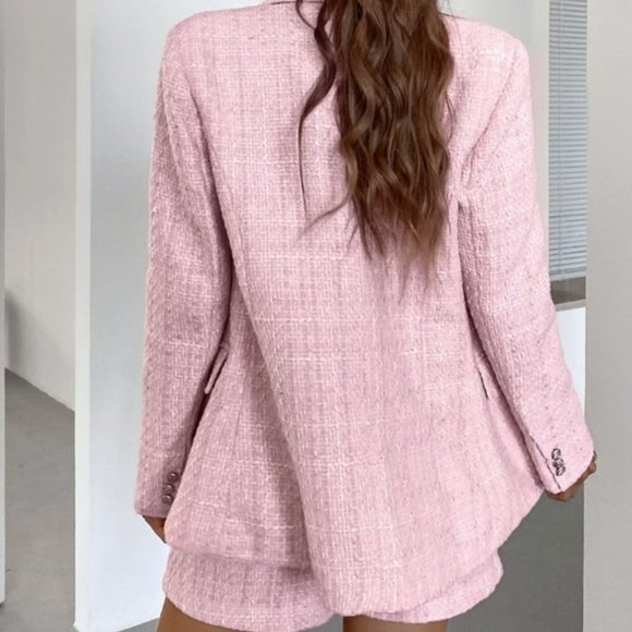 Pink Tweed Double Breasted Blazer Chic Classy - Picture 10 of 14